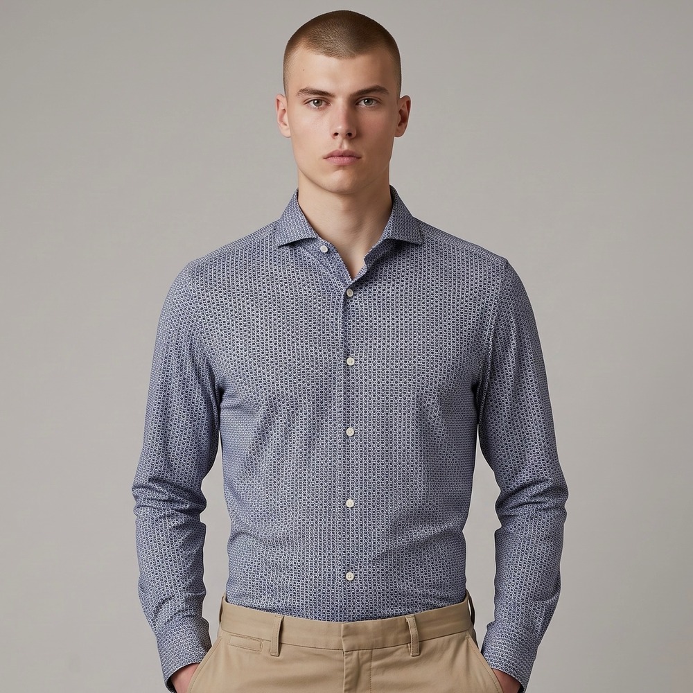 Greyson Woodward Performance Dress Shirt Mens Small Blue Wolf Pattern Stretch